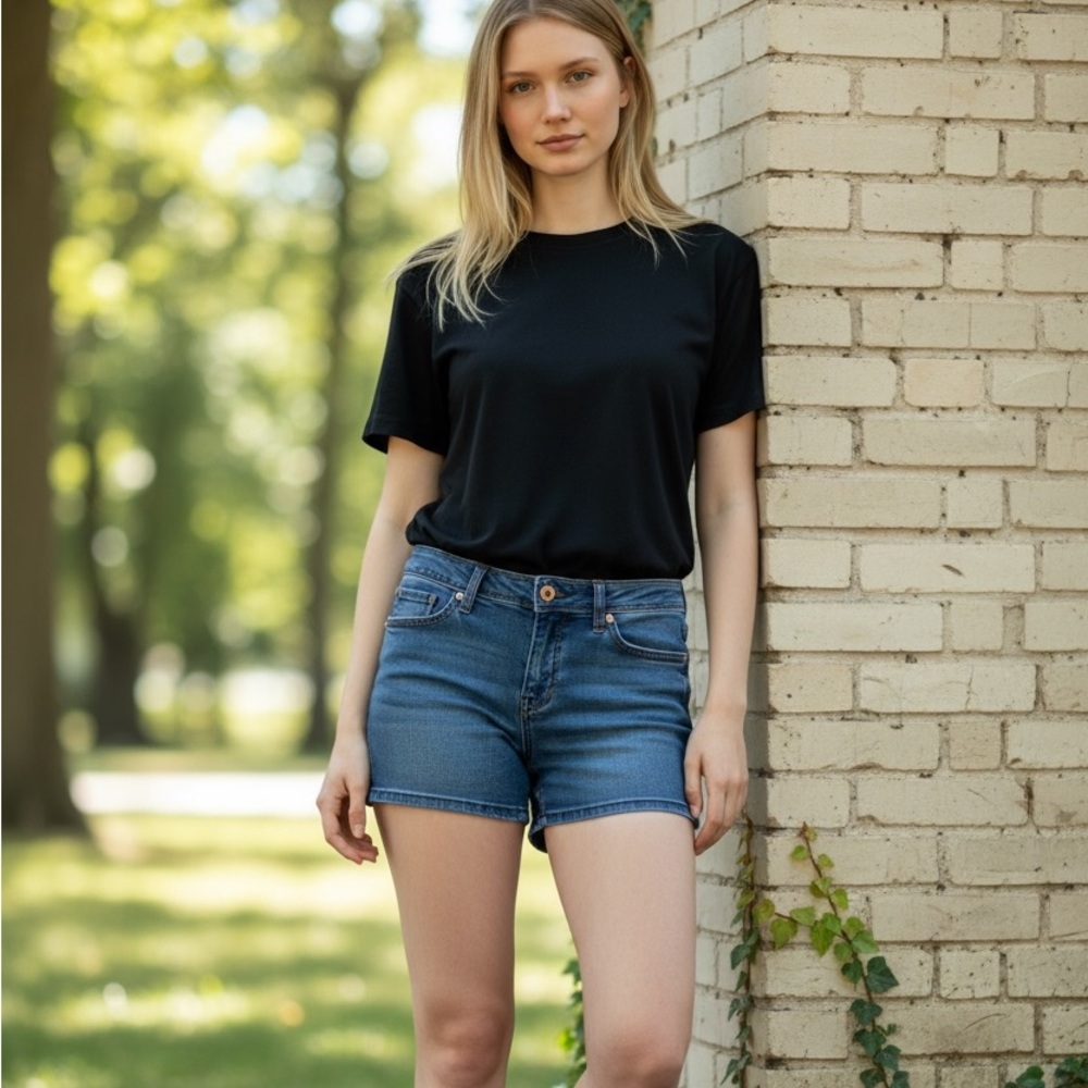 Seven7 Blue Denim Skirt with Brown Accents size 4 women